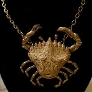GILDED SIGNED RAZZA Zodiac Pendant Necklace CANCER THE CRAB Gold Plated